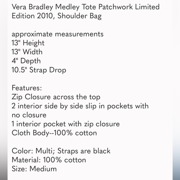 Vera Bradley Medley Tote Patchwork Limit Edition 2010 Shoulder Bag& pouch 2 pcs - Picture 4 of 17